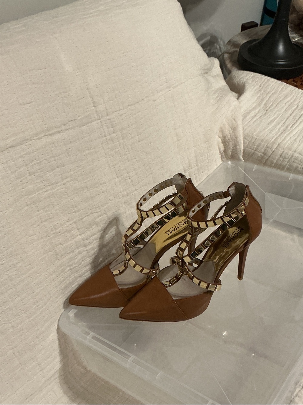 Michael Kors Cognac and Gold Stilettos